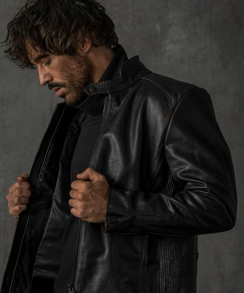 C DIEM（カルペディエム）の「C DIEM(カルペディエム)ティーコア ダブルスタンドカラー シングルライダースジャケット（ライダースジャケット・メンズ・ブラック・XL/L/M）」の5枚目の写真