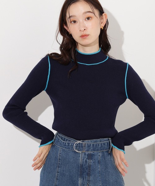 N.(N. Natural Beauty Basic)(エヌエヌナチュラルビューティーベーシック)の「ラインモックネックニット(ニット/セーター・レディース・ブラウン/ネイビー/オフホワイト・MEDIUM)」の3枚目の写真