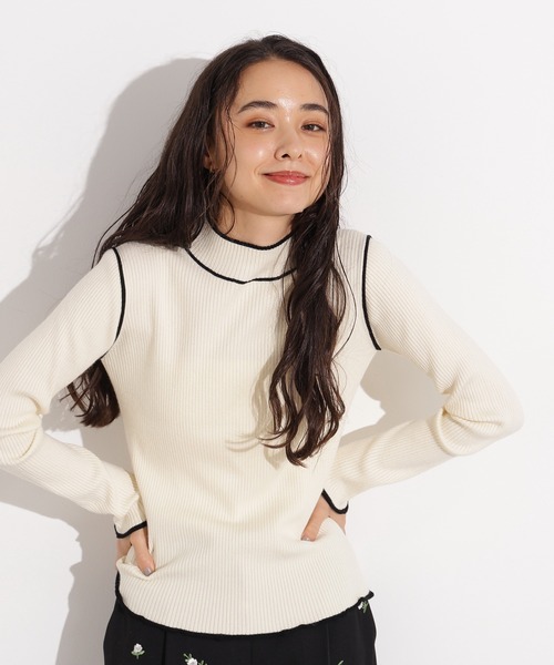 N.(N. Natural Beauty Basic)(エヌエヌナチュラルビューティーベーシック)の「ラインモックネックニット(ニット/セーター・レディース・ブラウン/ネイビー/オフホワイト・MEDIUM)」の2枚目の写真