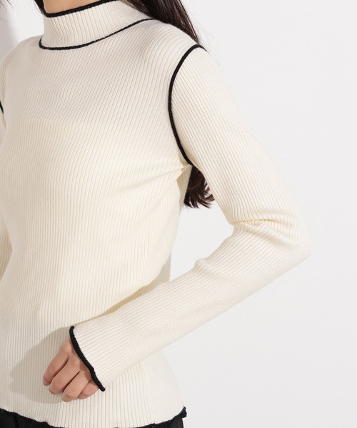 N.(N. Natural Beauty Basic)(エヌエヌナチュラルビューティーベーシック)の「ラインモックネックニット(ニット/セーター・レディース・ブラウン/ネイビー/オフホワイト・MEDIUM)」の14枚目の写真