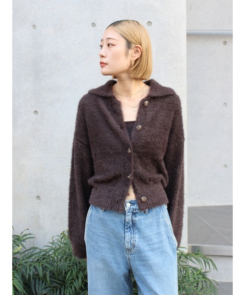 Ungrid(アングリッド)の「【WEB限定】シャギーニットショートカーディガン(カーディガン/ボレロ・レディース・ブラウン/レッド/ライトグレー・FREE)」の3枚目の写真