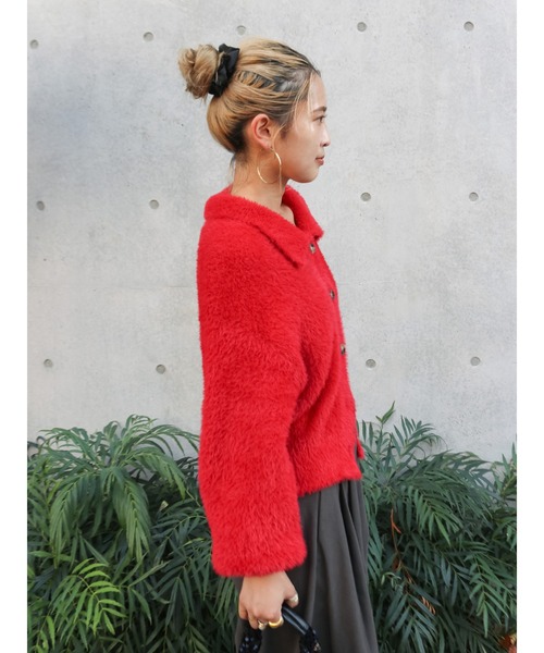 Ungrid(アングリッド)の「【WEB限定】シャギーニットショートカーディガン(カーディガン/ボレロ・レディース・ブラウン/レッド/ライトグレー・FREE)」の7枚目の写真