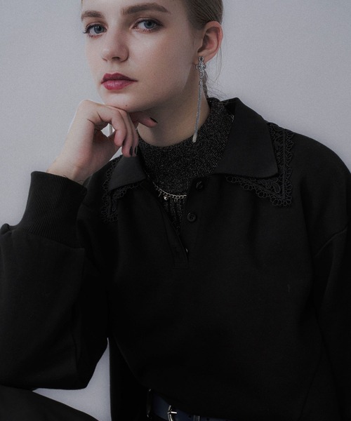 HARE（ハレ）の「レースレイヤーポロスウェット(HARE)（スウェット・レディース・ブラック/スカイブルー/ブルー・FREE）」の2枚目の写真