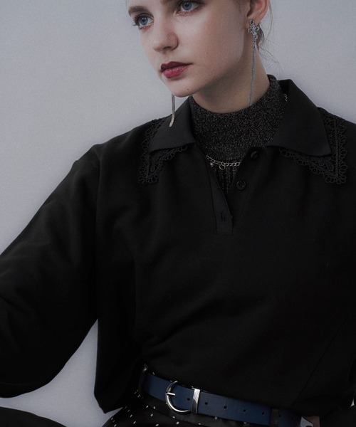 HARE（ハレ）の「レースレイヤーポロスウェット(HARE)（スウェット・レディース・ブラック/スカイブルー/ブルー・FREE）」の12枚目の写真