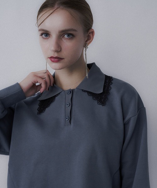 HARE（ハレ）の「レースレイヤーポロスウェット(HARE)（スウェット・レディース・ブラック/スカイブルー/ブルー・FREE）」の17枚目の写真