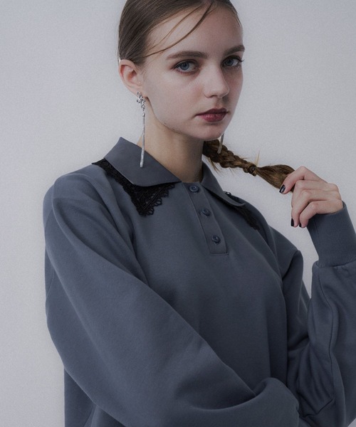 HARE（ハレ）の「レースレイヤーポロスウェット(HARE)（スウェット・レディース・ブラック/スカイブルー/ブルー・FREE）」の19枚目の写真