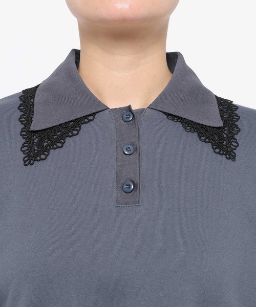 HARE（ハレ）の「レースレイヤーポロスウェット(HARE)（スウェット・レディース・ブラック/スカイブルー/ブルー・FREE）」の4枚目の写真