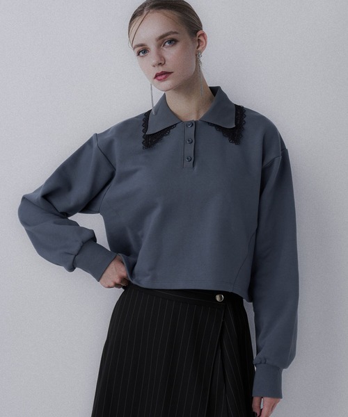 HARE（ハレ）の「レースレイヤーポロスウェット(HARE)（スウェット・レディース・ブラック/スカイブルー/ブルー・FREE）」の22枚目の写真