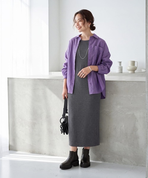 STYLE DELI(スタイルデリ)の「【袖口がゴムで便利な】微シアー微光沢シャツ(シャツ/ブラウス・レディース・ブラウン/オレンジ/バイオレット・FREE)」の4枚目の写真