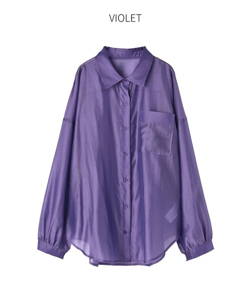 STYLE DELI(スタイルデリ)の「【袖口がゴムで便利な】微シアー微光沢シャツ(シャツ/ブラウス・レディース・ブラウン/オレンジ/バイオレット・FREE)」の14枚目の写真