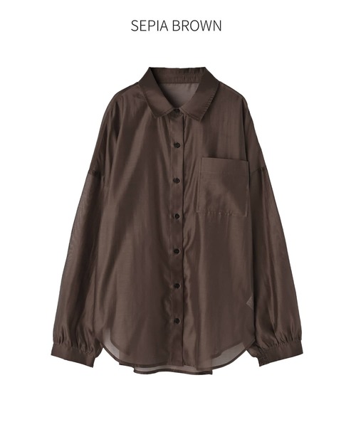 STYLE DELI(スタイルデリ)の「【袖口がゴムで便利な】微シアー微光沢シャツ(シャツ/ブラウス・レディース・ブラウン/オレンジ/バイオレット・FREE)」の15枚目の写真