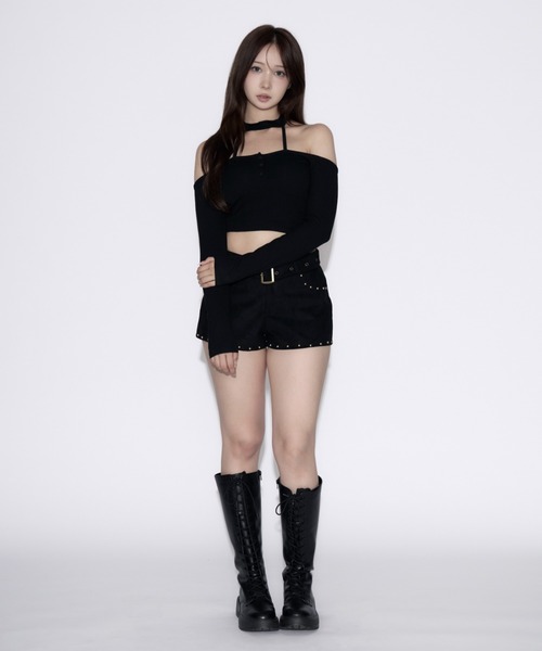 tinkerend(ティンカーエンド)の「Cut Out Halter Top / カットアウトホルタートップス(Tシャツ/カットソー・レディース・ブラック/グレー・FREE)」の8枚目の写真