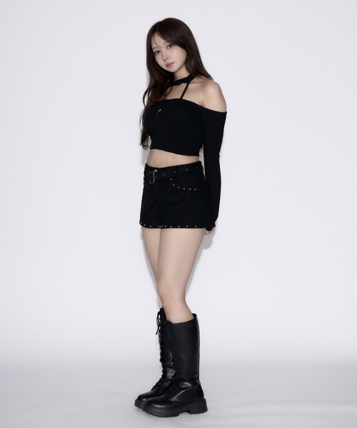 tinkerend(ティンカーエンド)の「Cut Out Halter Top / カットアウトホルタートップス(Tシャツ/カットソー・レディース・ブラック/グレー・FREE)」の10枚目の写真
