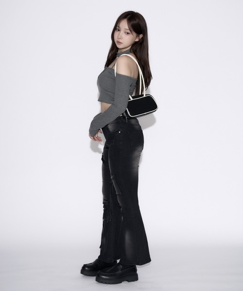 tinkerend(ティンカーエンド)の「Cut Out Halter Top / カットアウトホルタートップス(Tシャツ/カットソー・レディース・ブラック/グレー・FREE)」の18枚目の写真
