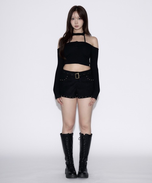 tinkerend(ティンカーエンド)の「Cut Out Halter Top / カットアウトホルタートップス(Tシャツ/カットソー・レディース・ブラック/グレー・FREE)」の7枚目の写真