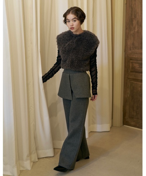NOTREemor(ノートルエモア)の「wool layered pants(スラックス・レディース・グレー/アイボリー・FREE)」の2枚目の写真