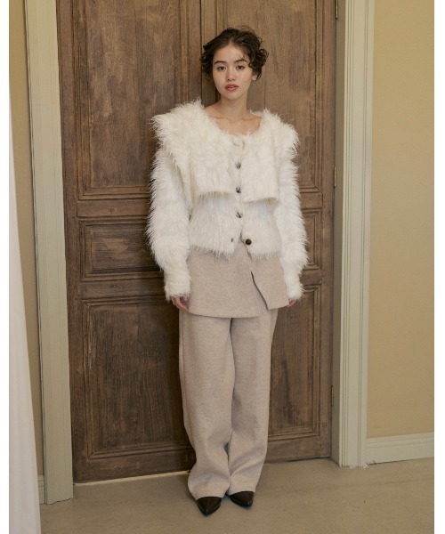 NOTREemor(ノートルエモア)の「wool layered pants(スラックス・レディース・グレー/アイボリー・FREE)」の1枚目の写真