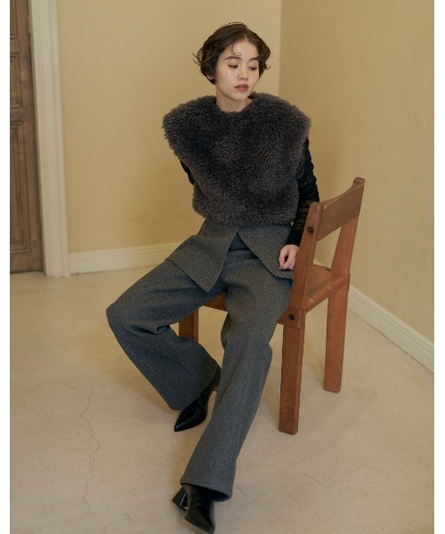 NOTREemor(ノートルエモア)の「wool layered pants(スラックス・レディース・グレー/アイボリー・FREE)」の3枚目の写真
