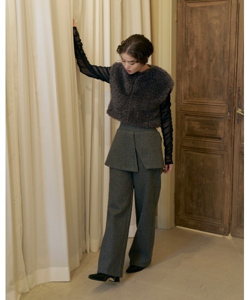 NOTREemor(ノートルエモア)の「wool layered pants(スラックス・レディース・グレー/アイボリー・FREE)」の5枚目の写真