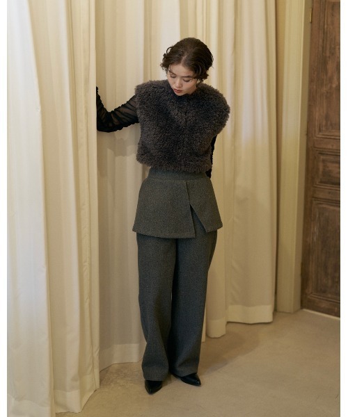 NOTREemor(ノートルエモア)の「wool layered pants(スラックス・レディース・グレー/アイボリー・FREE)」の6枚目の写真