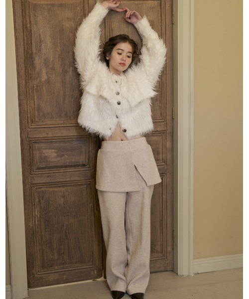 NOTREemor(ノートルエモア)の「wool layered pants(スラックス・レディース・グレー/アイボリー・FREE)」の11枚目の写真