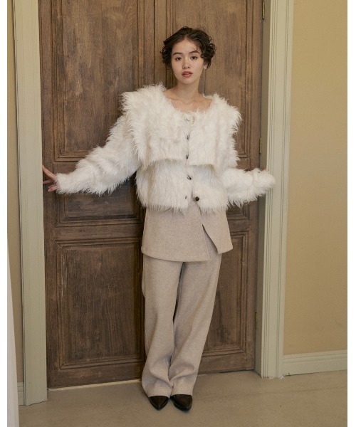 NOTREemor(ノートルエモア)の「wool layered pants(スラックス・レディース・グレー/アイボリー・FREE)」の13枚目の写真