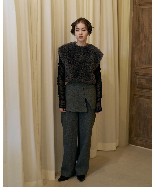 NOTREemor(ノートルエモア)の「wool layered pants(スラックス・レディース・グレー/アイボリー・FREE)」の8枚目の写真