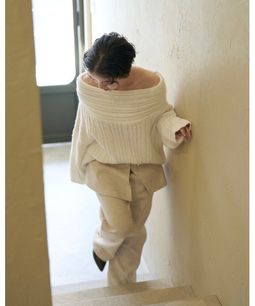 NOTREemor(ノートルエモア)の「wool layered pants(スラックス・レディース・グレー/アイボリー・FREE)」の9枚目の写真