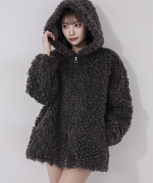 2color 】テディボアフーディボリュームミドルコート ／ teddy boa
