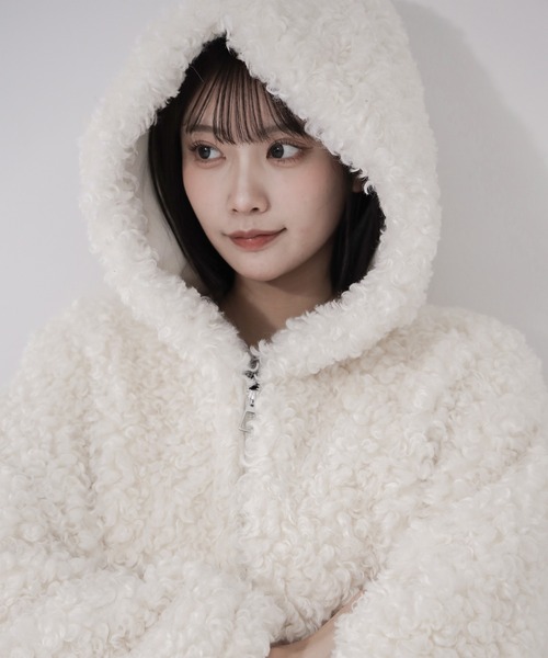 2color 】テディボアフーディボリュームミドルコート ／ teddy boa