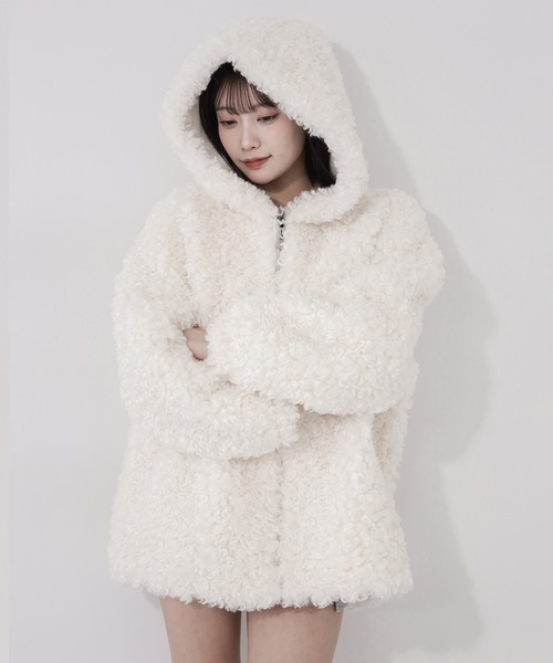 2color 】テディボアフーディボリュームミドルコート ／ teddy boa