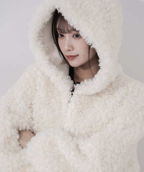 2color 】テディボアフーディボリュームミドルコート ／ teddy boa