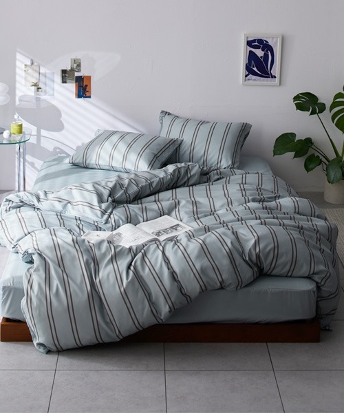 COCOPLATZ interior（ココプラッツインテリア）の「ストライプ柄布団カバーセット│ダブル3点セット（寝具・レディース・ピンク/アイボリー/グレイッシュブルー・FREE）」の8枚目の写真