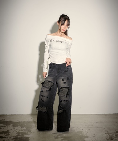 .KOM(ドットコム)の「『.KOM/ドットケーオーエム』ラインストーン長袖Tシャツ【GC】(Tシャツ/カットソー・レディース・ブラック/ホワイト・FREE)」の6枚目の写真