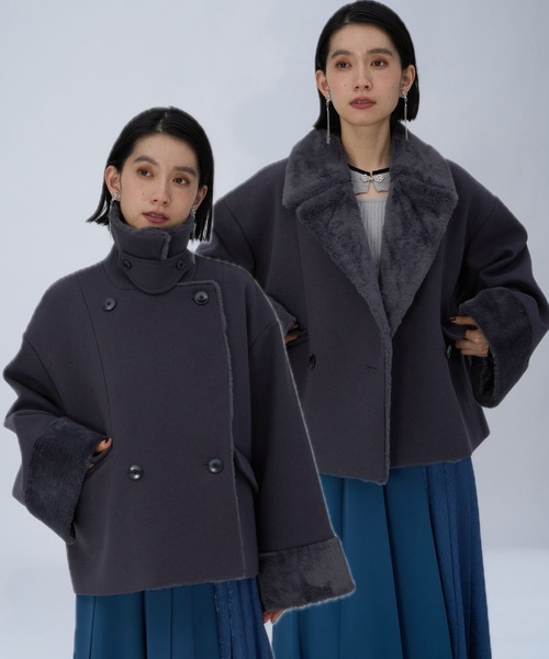 ウーリーテックフェイクファーショートコート(HARE)（チェスターコート