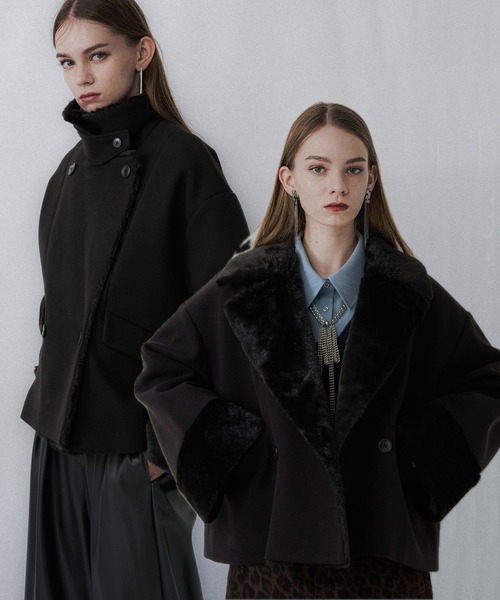 ウーリーテックフェイクファーショートコート(HARE)（チェスターコート