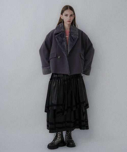 HARE（ハレ）の「ウーリーテックフェイクファーショートコート(HARE)（チェスターコート・レディース・グレー/グリーン/ブラック・FREE）」の13枚目の写真