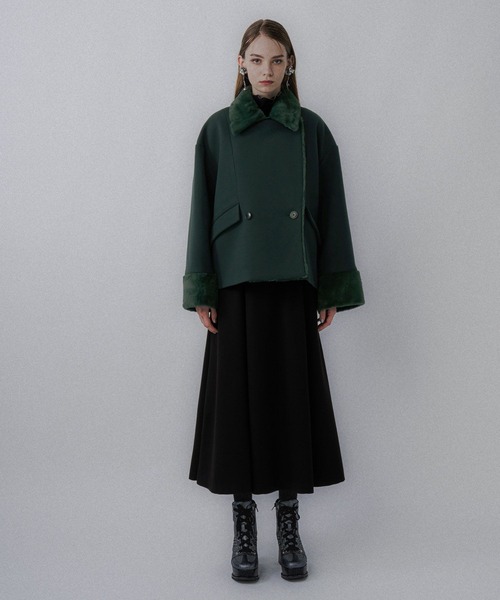 ウーリーテックフェイクファーショートコート(HARE)（ピーコート