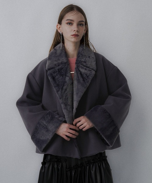 〆年内／HARE ウーリーテックフェイクファーショートコート ウーリーテックフェイクファーショートコート(HARE)（チェスターコート