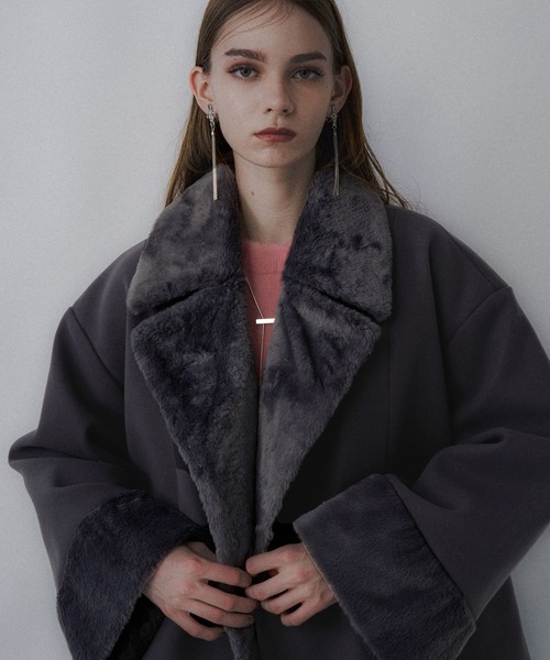 HARE（ハレ）の「ウーリーテックフェイクファーショートコート(HARE)（チェスターコート・レディース・グレー/グリーン/ブラック・FREE）」の20枚目の写真