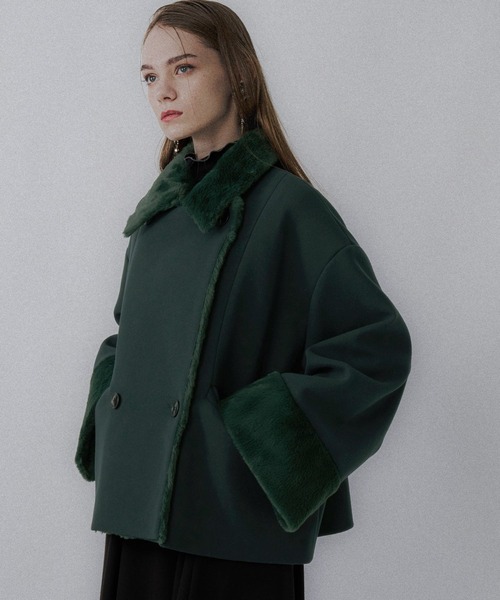 HARE（ハレ）の「ウーリーテックフェイクファーショートコート(HARE)（チェスターコート・レディース・グレー/グリーン/ブラック・FREE）」の21枚目の写真