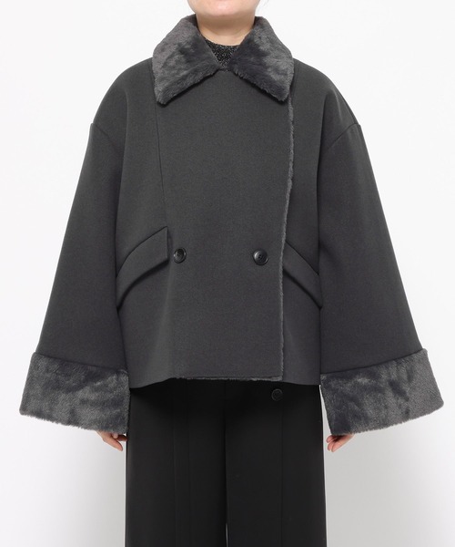 ウーリーテックフェイクファーショートコート(HARE)（チェスターコート