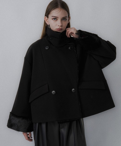 ウーリーテックフェイクファーショートコート(HARE)（ピーコート