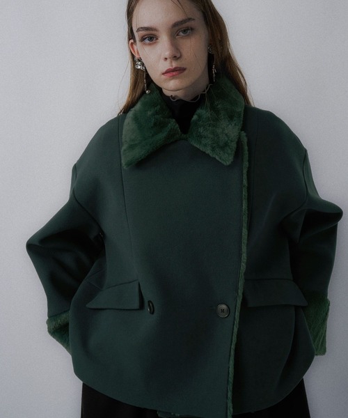 ウーリーテックフェイクファーショートコート(HARE)（ピーコート