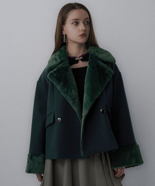 ウーリーテックフェイクファーショートコート(HARE)（ピーコート
