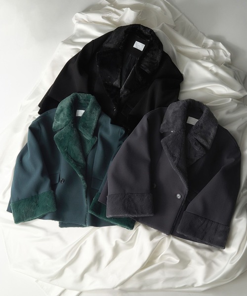 ウーリーテックフェイクファーショートコート(HARE)（チェスターコート