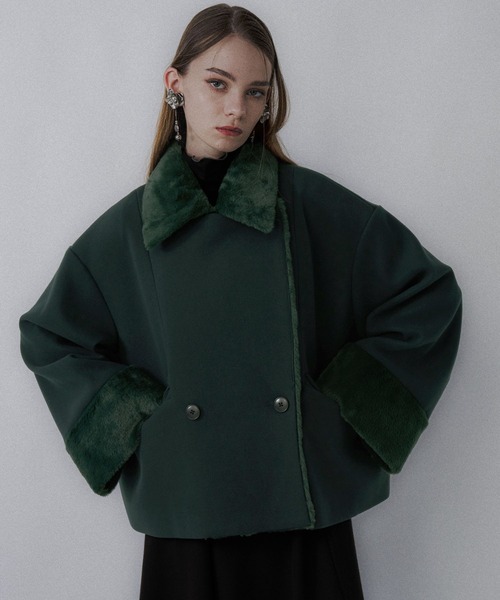 〆年内／HARE ウーリーテックフェイクファーショートコート ウーリーテックフェイクファーショートコート(HARE)（チェスターコート