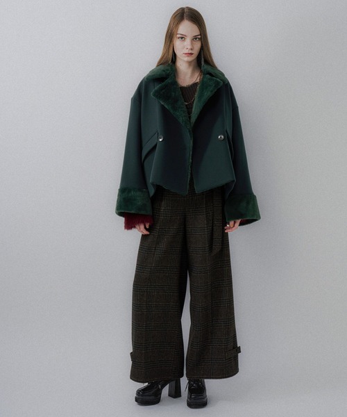 ウーリーテックフェイクファーショートコート(HARE)（ピーコート