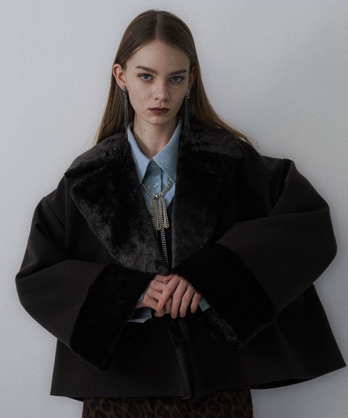 ウーリーテックフェイクファーショートコート(HARE)（チェスターコート