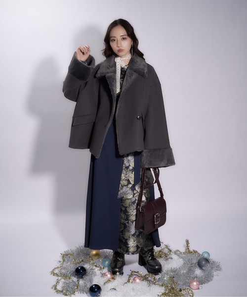 ウーリーテックフェイクファーショートコート(HARE)（チェスターコート